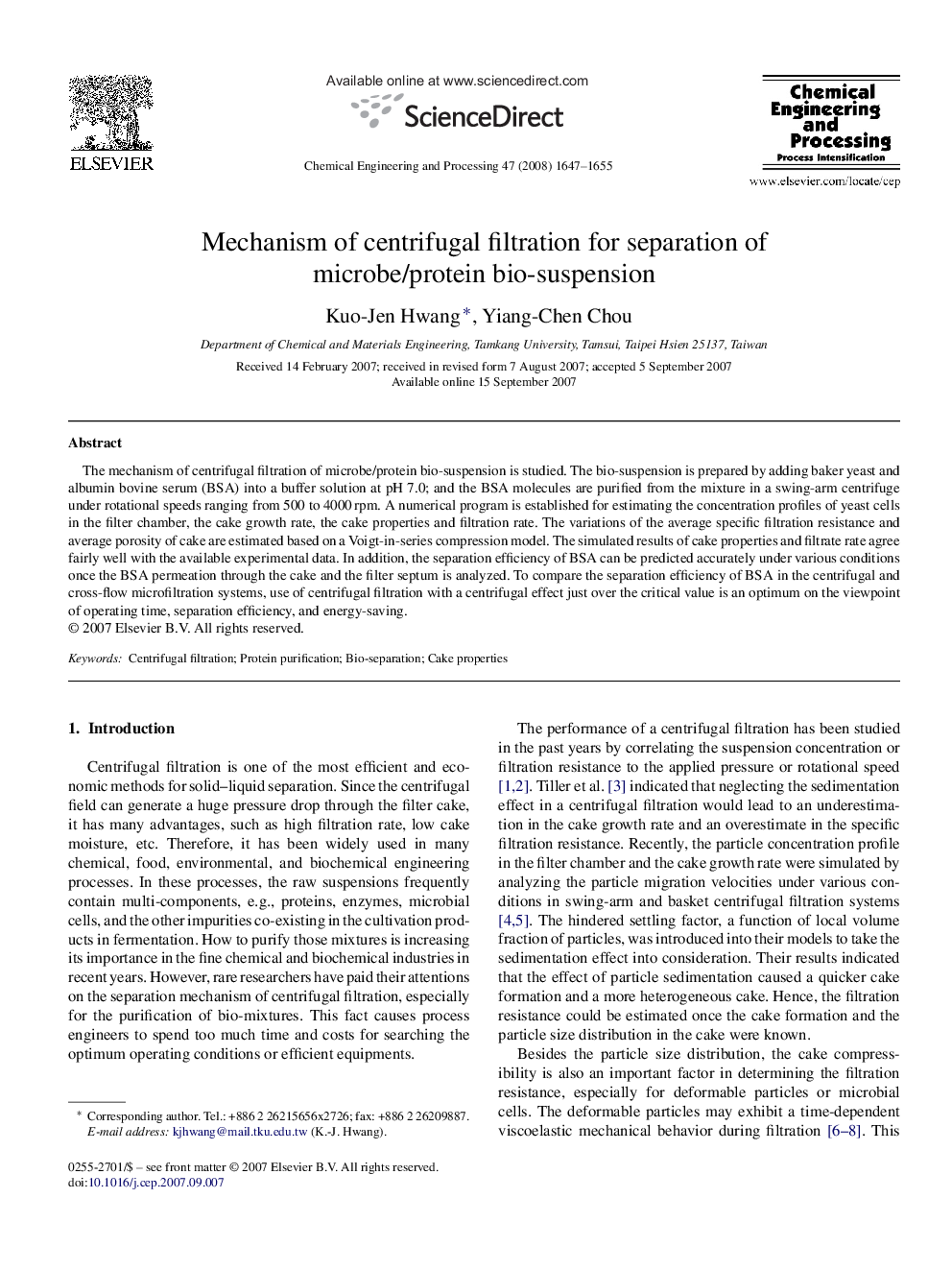 Mechanism of centrifugal filtration for separation of microbe/protein bio-suspension