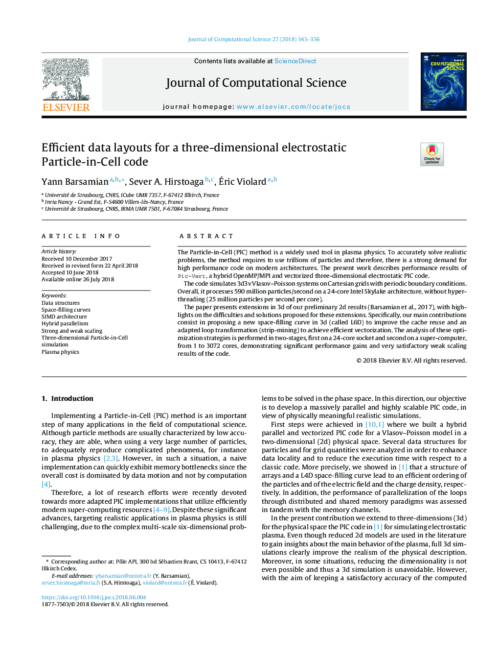 Efficient data layouts for a three-dimensional electrostatic Particle-in-Cell code