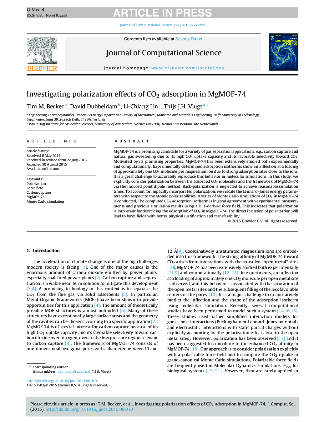 Investigating polarization effects of CO2 adsorption in MgMOF-74