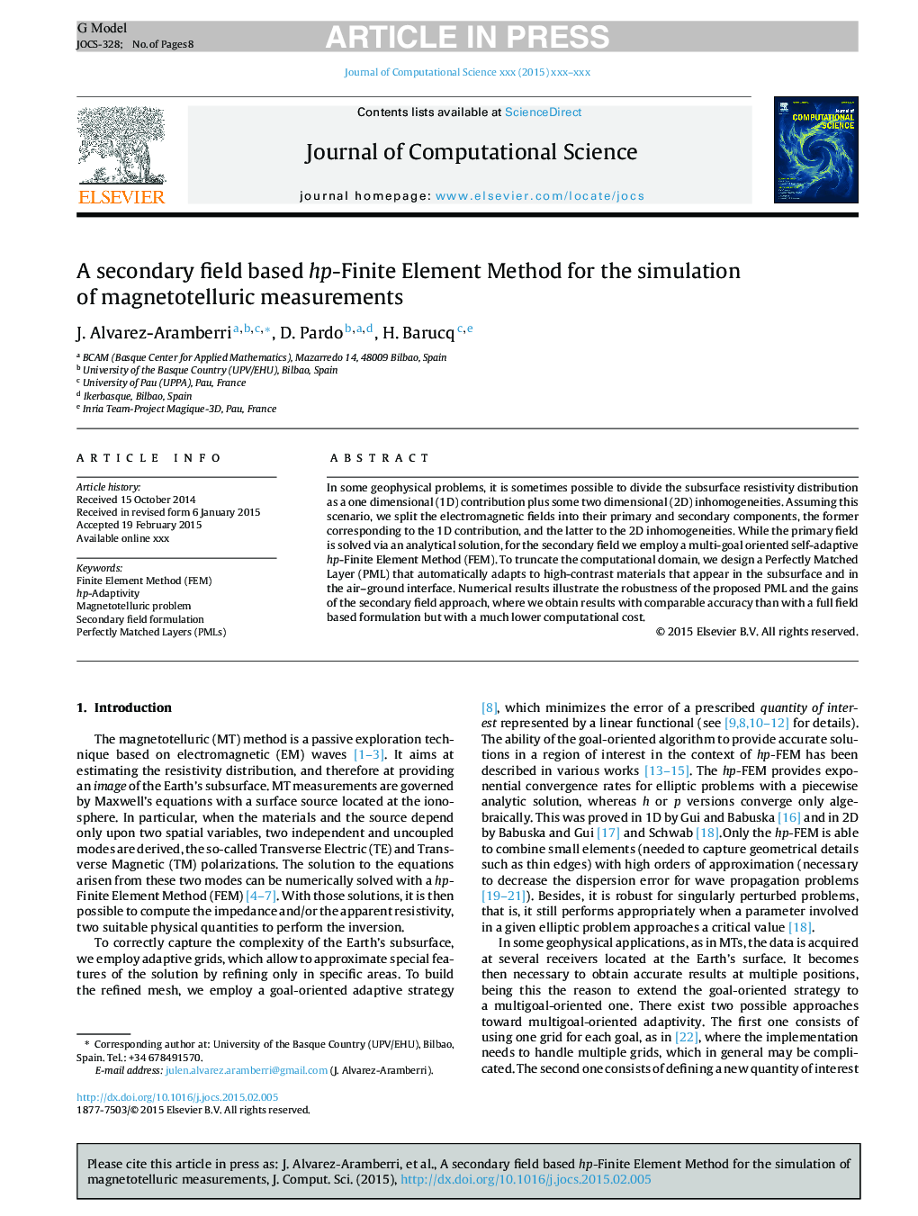 A secondary field based hp-Finite Element Method for the simulation of magnetotelluric measurements