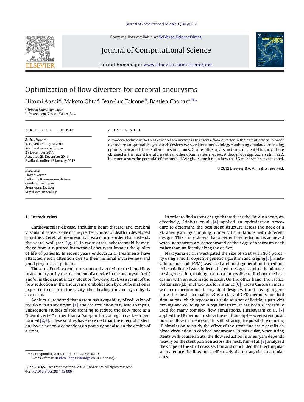 Optimization of flow diverters for cerebral aneurysms