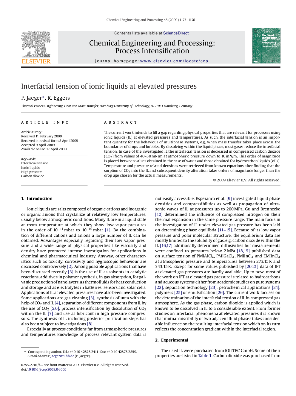 Interfacial tension of ionic liquids at elevated pressures