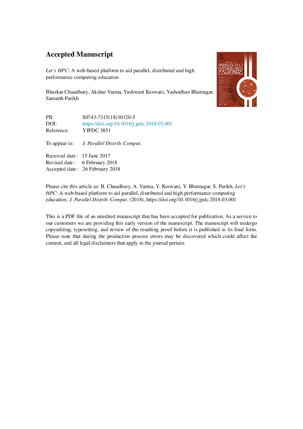 عکس صفحه اول مقاله: Let's HPC: A web-based platform to aid parallel, distributed and high performance computing education Let's HPC: A web-based platform to aid parallel, distributed and high performance computing education