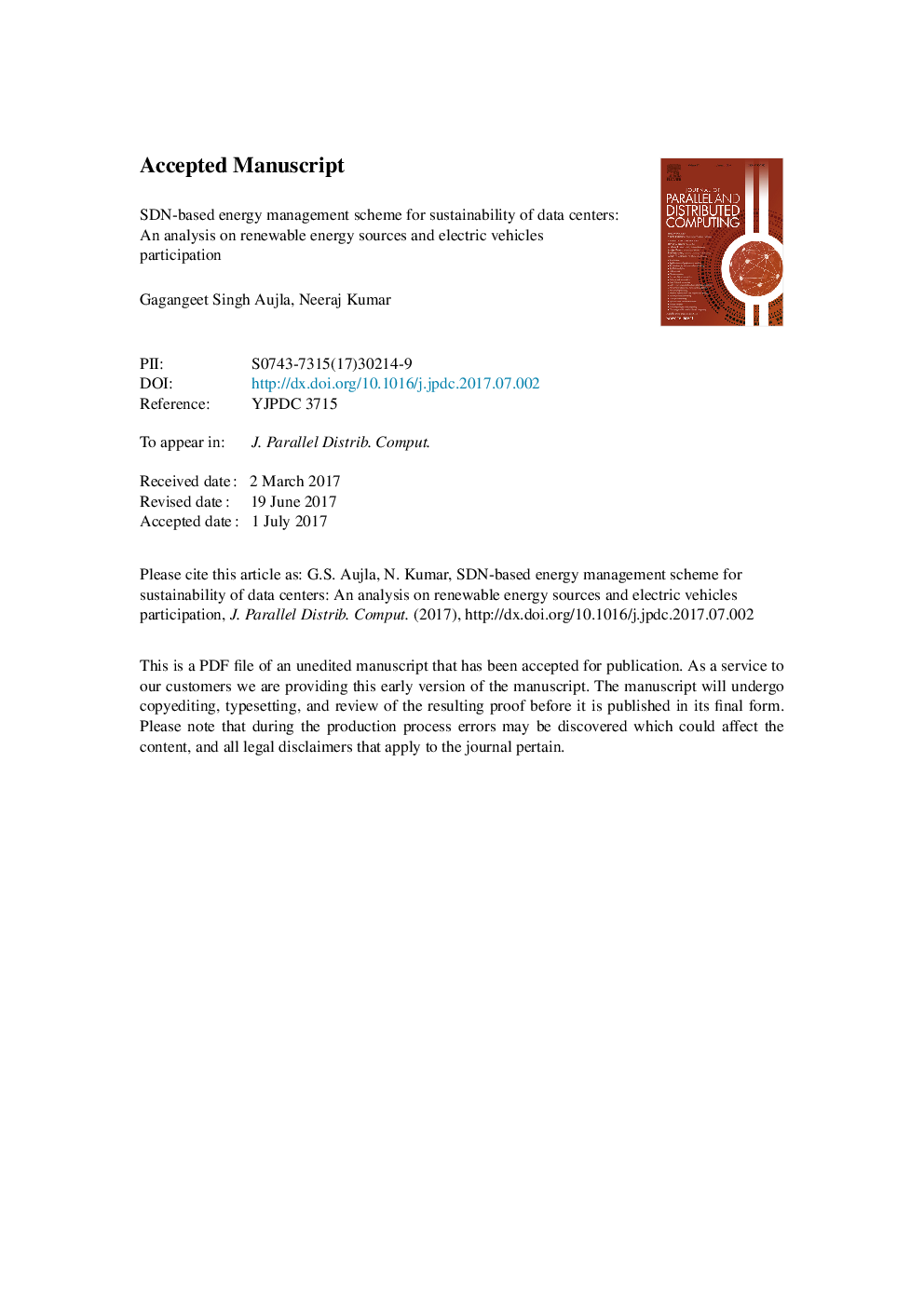 SDN-based energy management scheme for sustainability of data centers: An analysis on renewable energy sources and electric vehicles participation