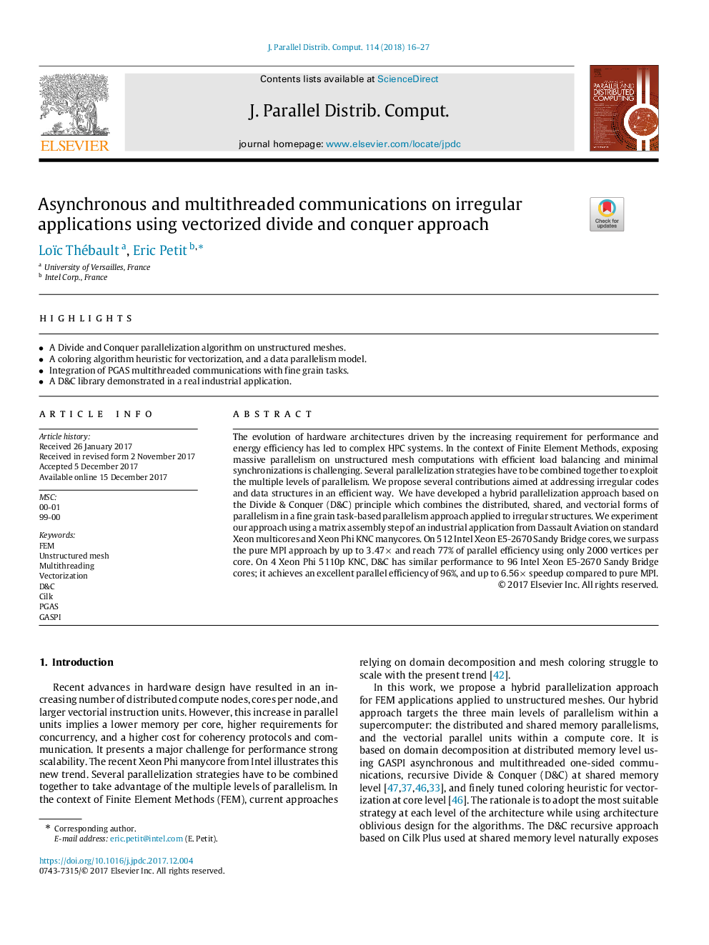 Asynchronous and multithreaded communications on irregular applications using vectorized divide and conquer approach