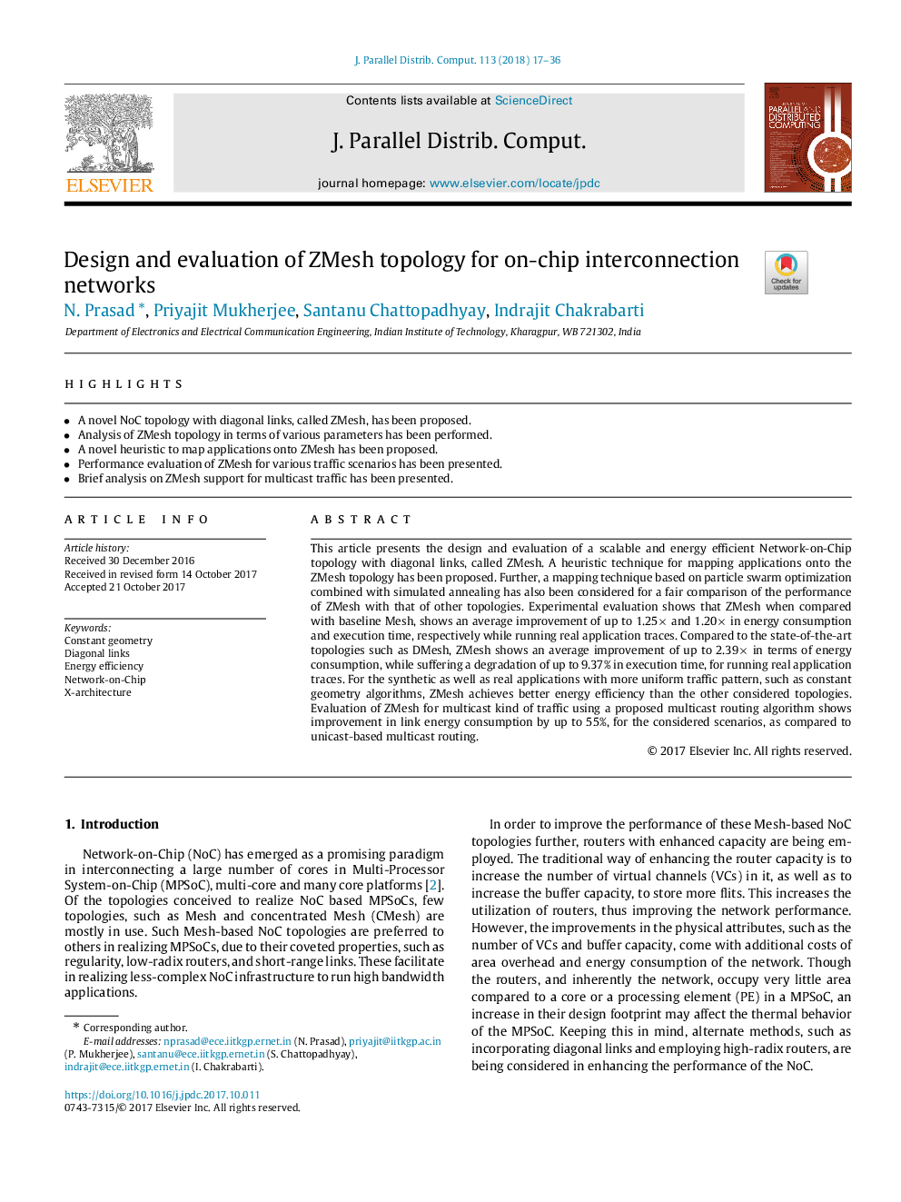 Design and evaluation of ZMesh topology for on-chip interconnection networks