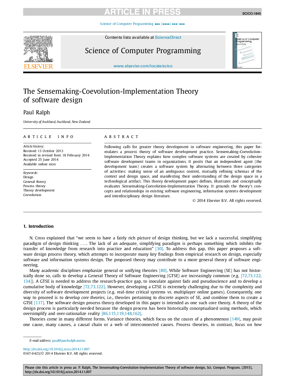 The Sensemaking-Coevolution-Implementation Theory of software design