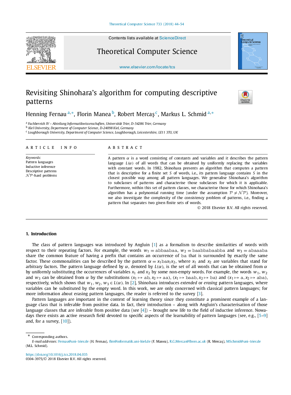 Revisiting Shinohara's algorithm for computing descriptive patterns