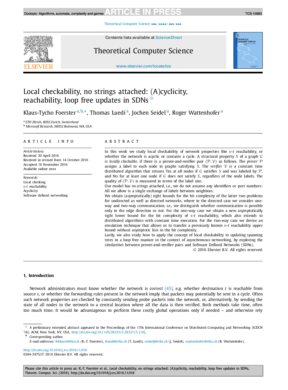 Local checkability, no strings attached: (A)cyclicity, reachability, loop free updates in SDNs