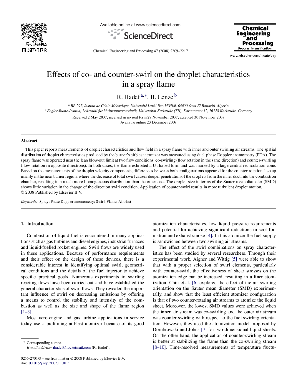 Effects of co- and counter-swirl on the droplet characteristics in a spray flame