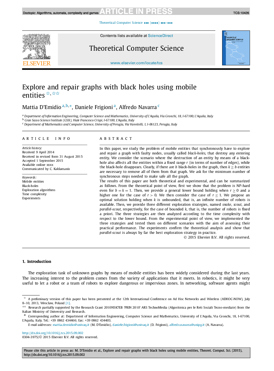 Explore and repair graphs with black holes using mobile entities