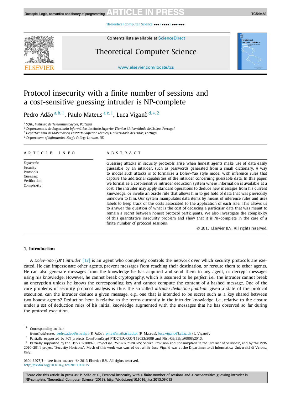 Protocol insecurity with a finite number of sessions and a cost-sensitive guessing intruder is NP-complete