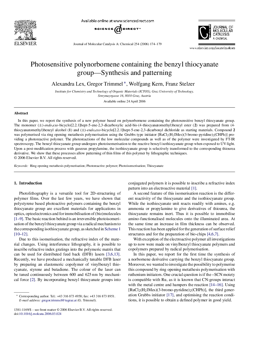 Photosensitive polynorbornene containing the benzyl thiocyanate group—Synthesis and patterning