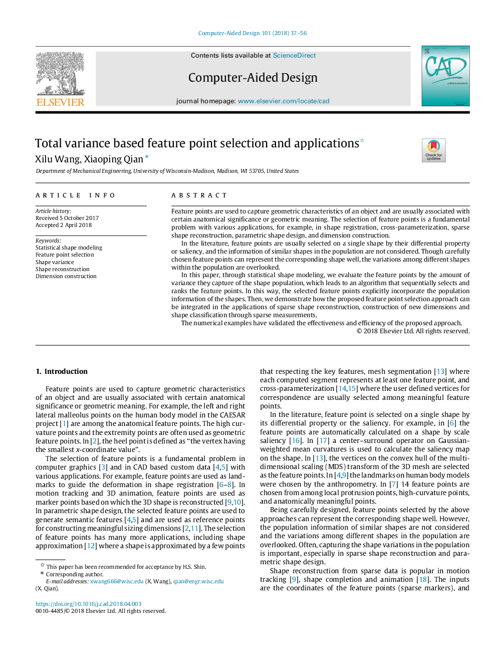 Total variance based feature point selection and applications