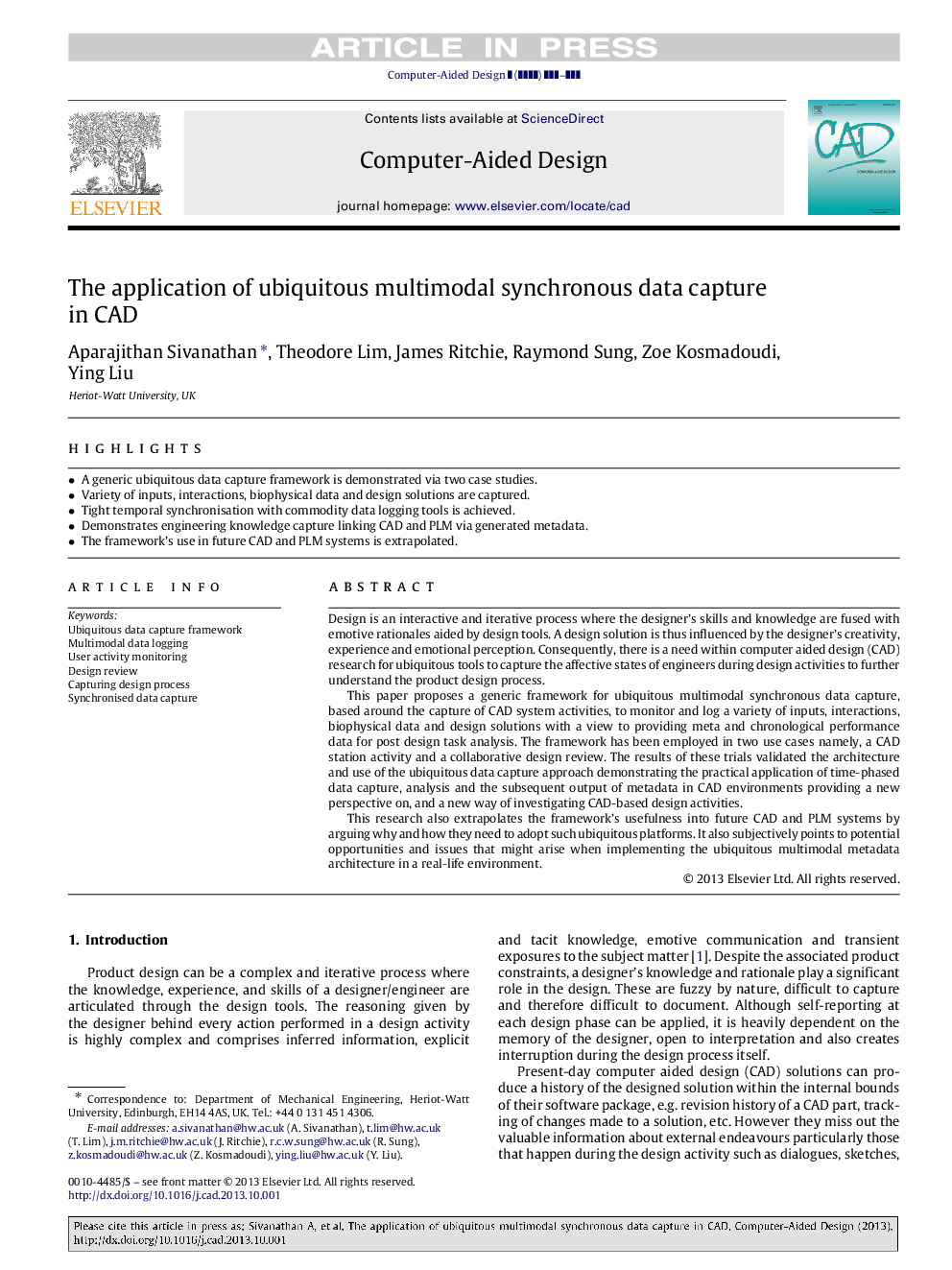 The application of ubiquitous multimodal synchronous data capture in CAD