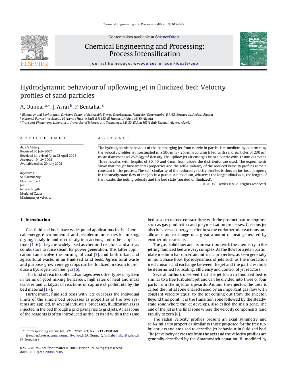 عکس صفحه اول مقاله: Hydrodynamic behaviour of upflowing jet in fluidized bed: Velocity profiles of sand particles Hydrodynamic behaviour of upflowing jet in fluidized bed: Velocity profiles of sand particles