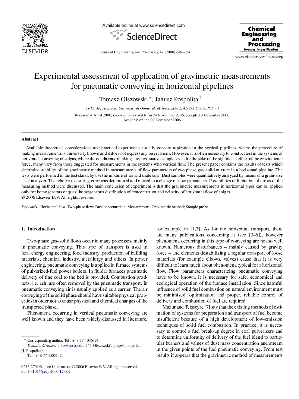 Experimental assessment of application of gravimetric measurements for pneumatic conveying in horizontal pipelines