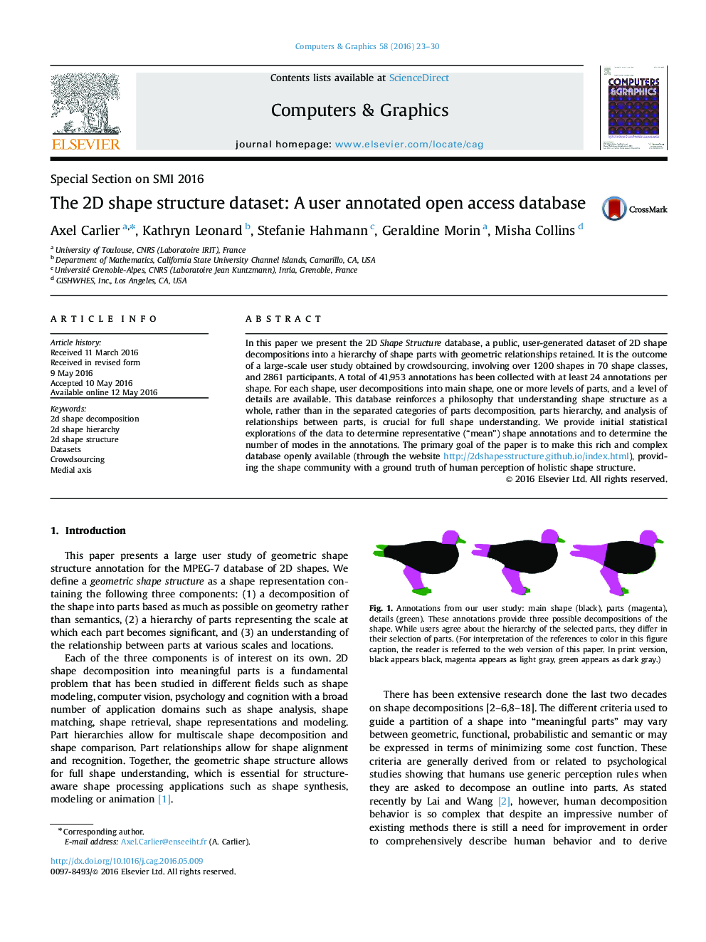 The 2D shape structure dataset: A user annotated open access database