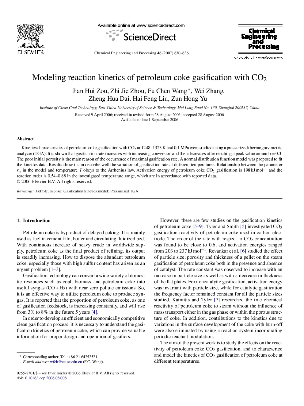 Modeling reaction kinetics of petroleum coke gasification with CO2