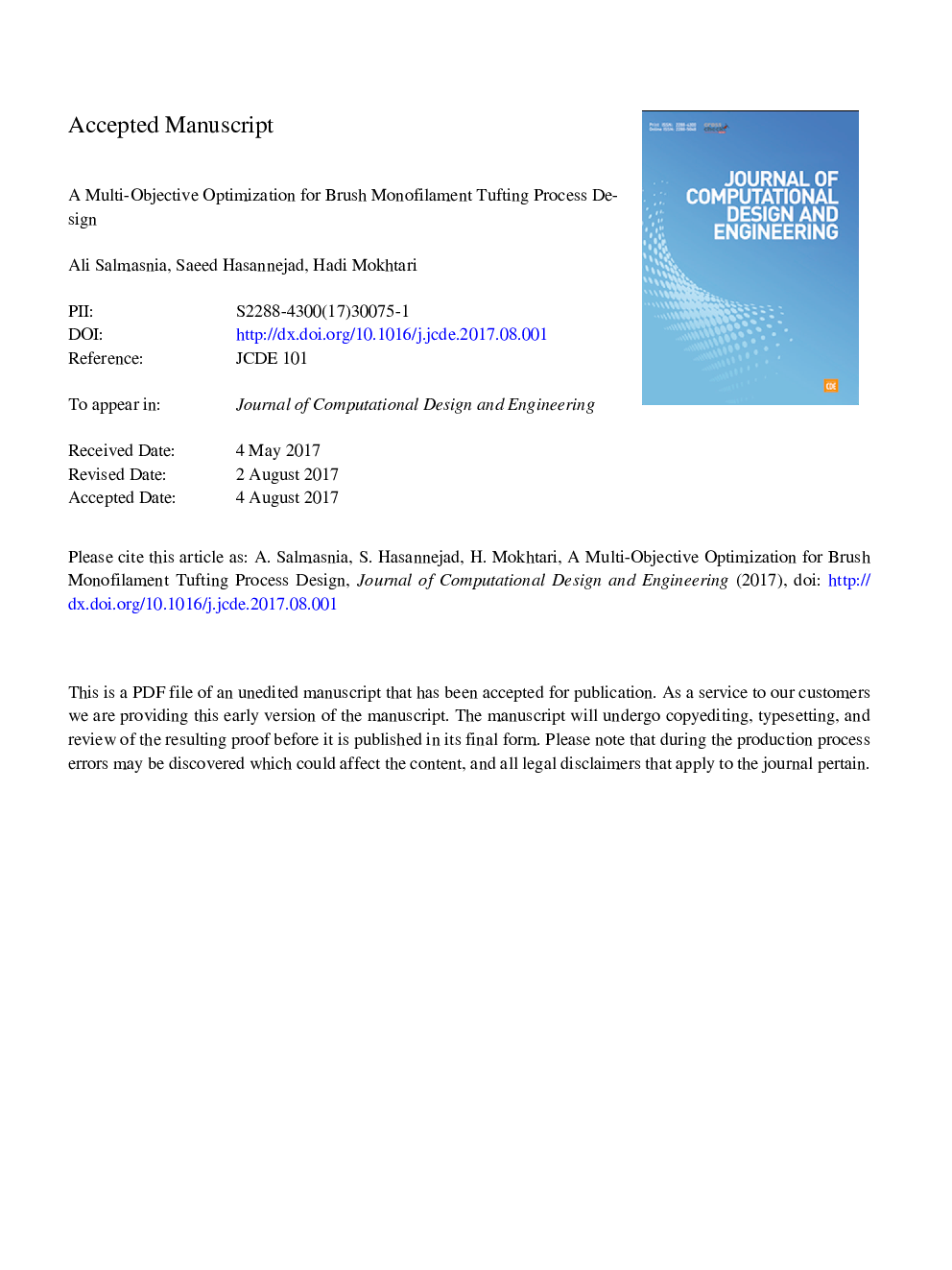 A multi-objective optimization for brush monofilament tufting process design