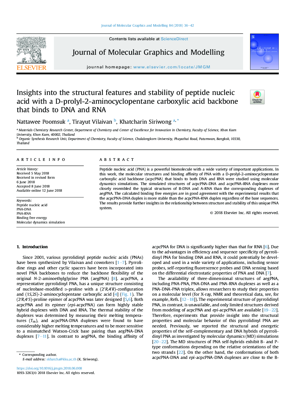 Insights into the structural features and stability of peptide nucleic acid with a D-prolyl-2-aminocyclopentane carboxylic acid backbone that binds to DNA and RNA