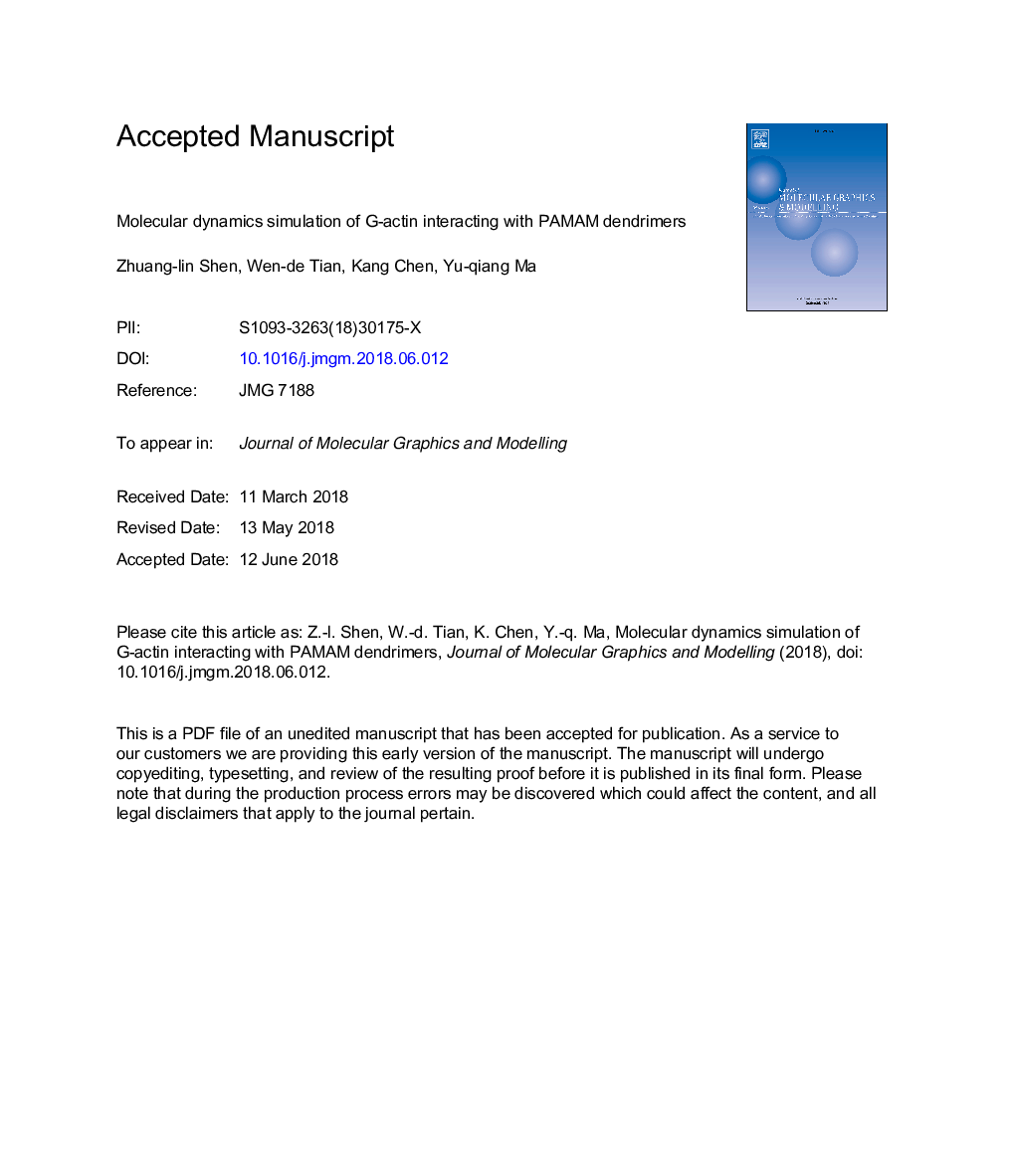 Molecular dynamics simulation of G-actin interacting with PAMAM dendrimers