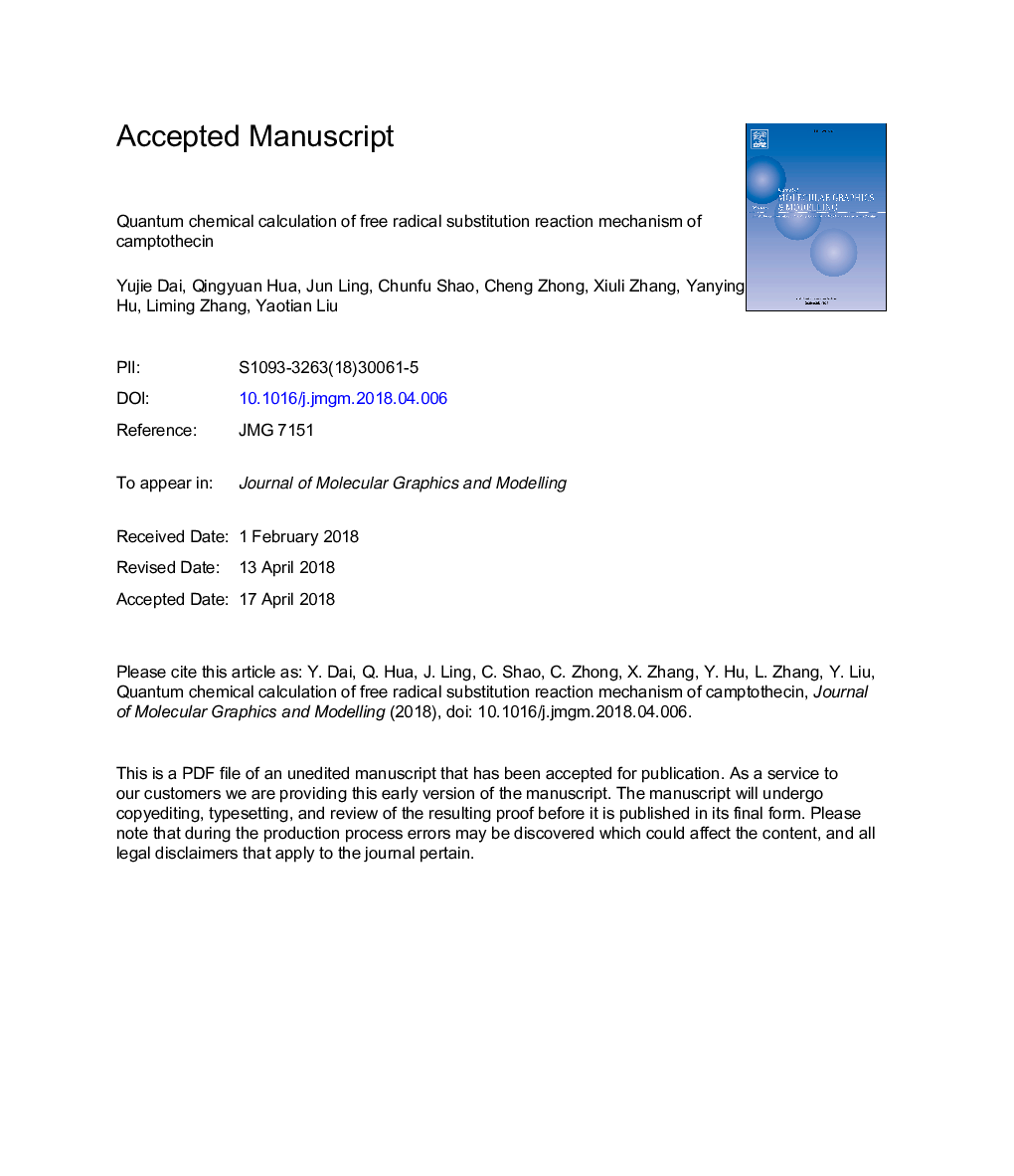 Quantum chemical calculation of free radical substitution reaction mechanism of camptothecin