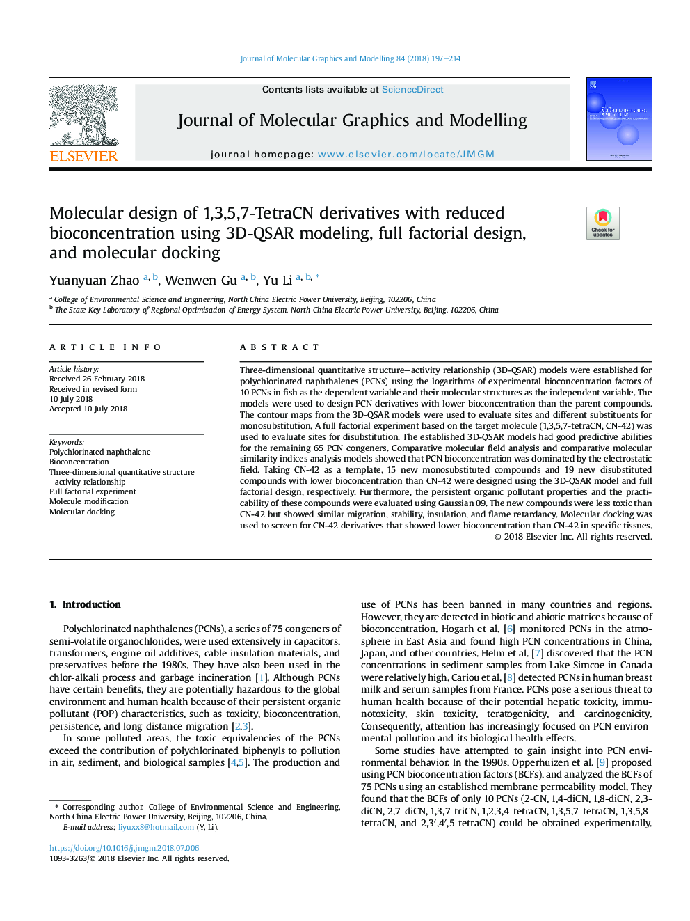 Molecular design of 1,3,5,7-TetraCN derivatives with reduced bioconcentration using 3D-QSAR modeling, full factorial design, andÂ molecular docking