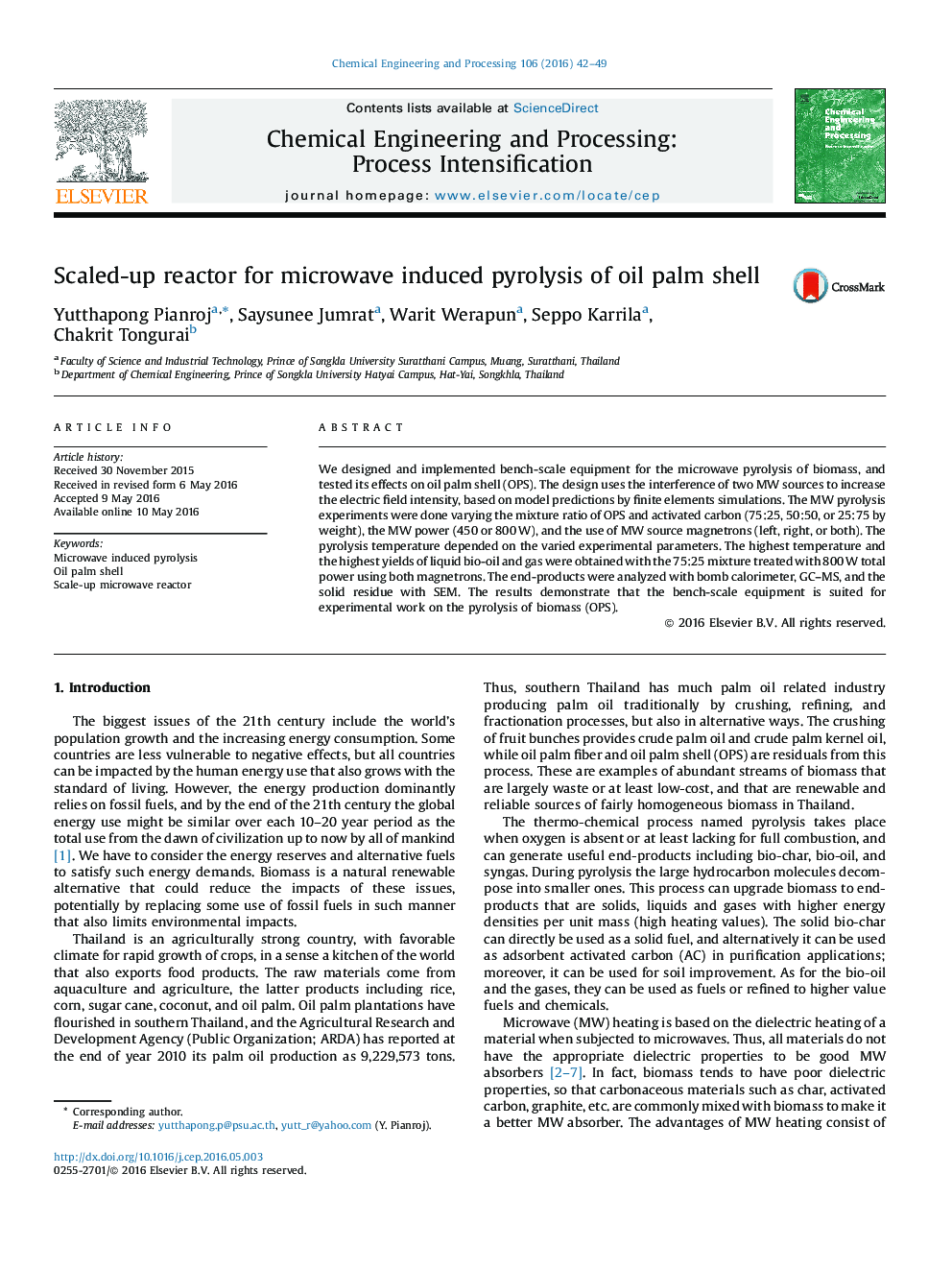 Scaled-up reactor for microwave induced pyrolysis of oil palm shell