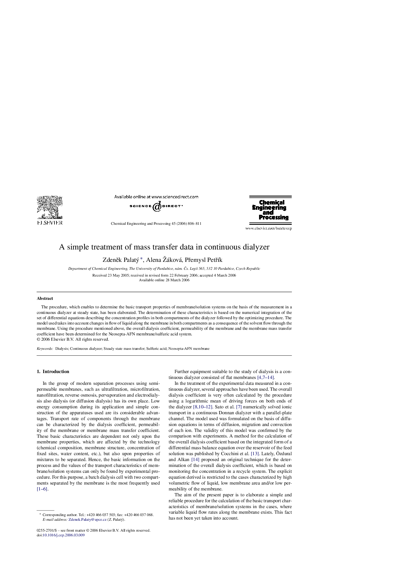 A simple treatment of mass transfer data in continuous dialyzer