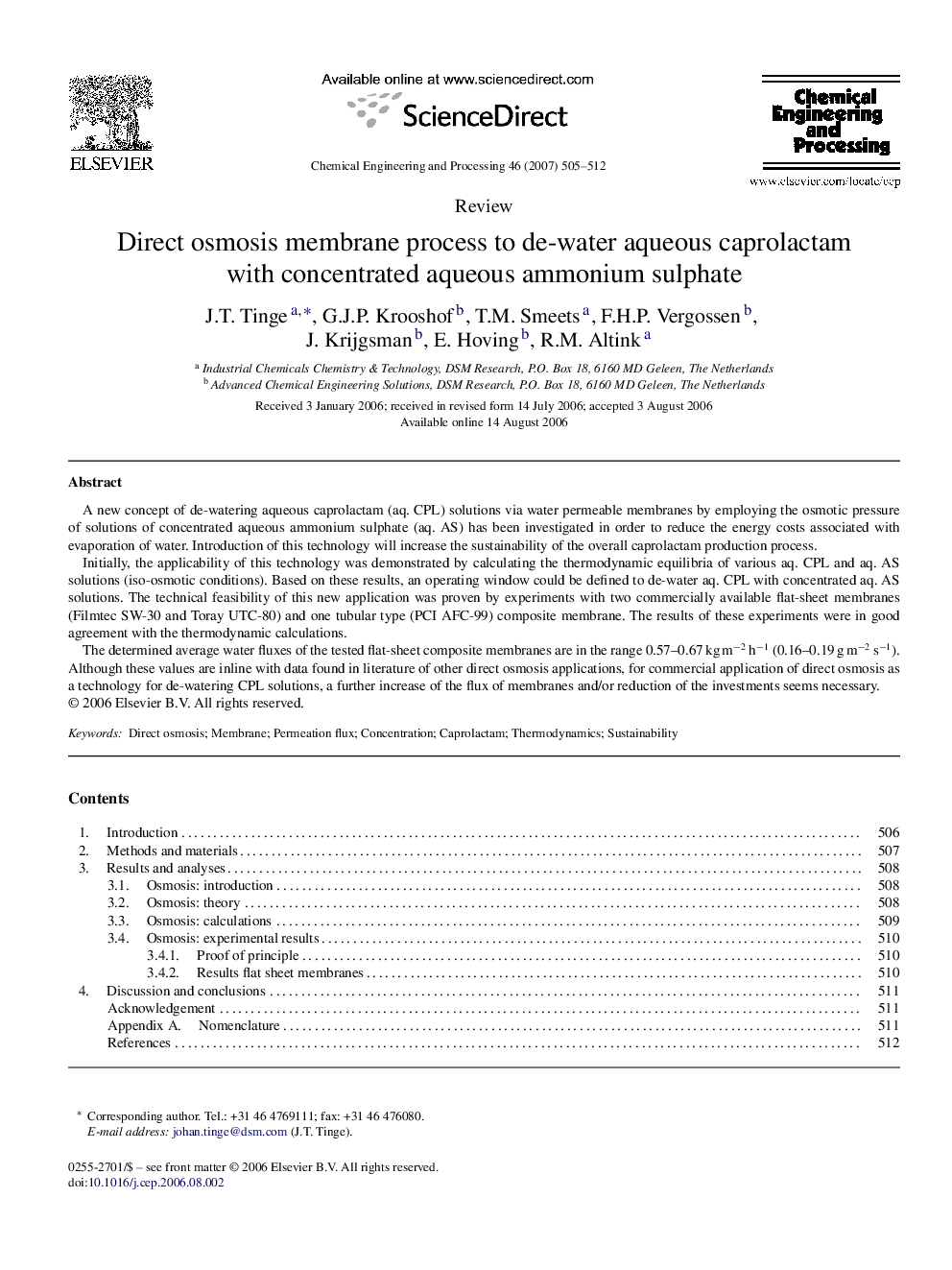 Direct osmosis membrane process to de-water aqueous caprolactam with concentrated aqueous ammonium sulphate