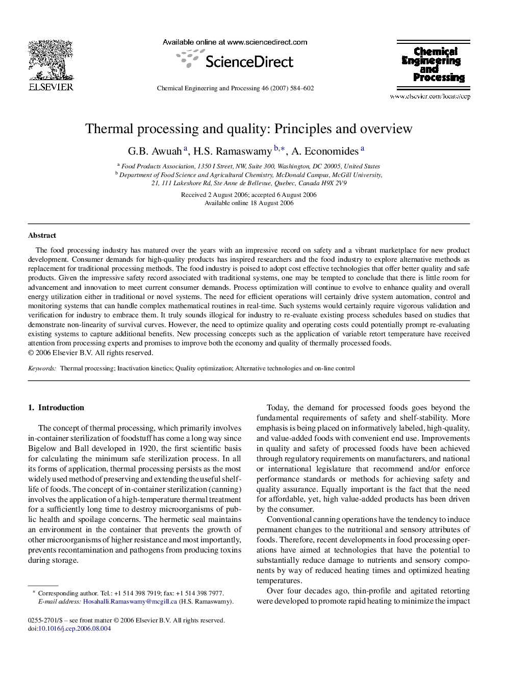 Thermal processing and quality: Principles and overview