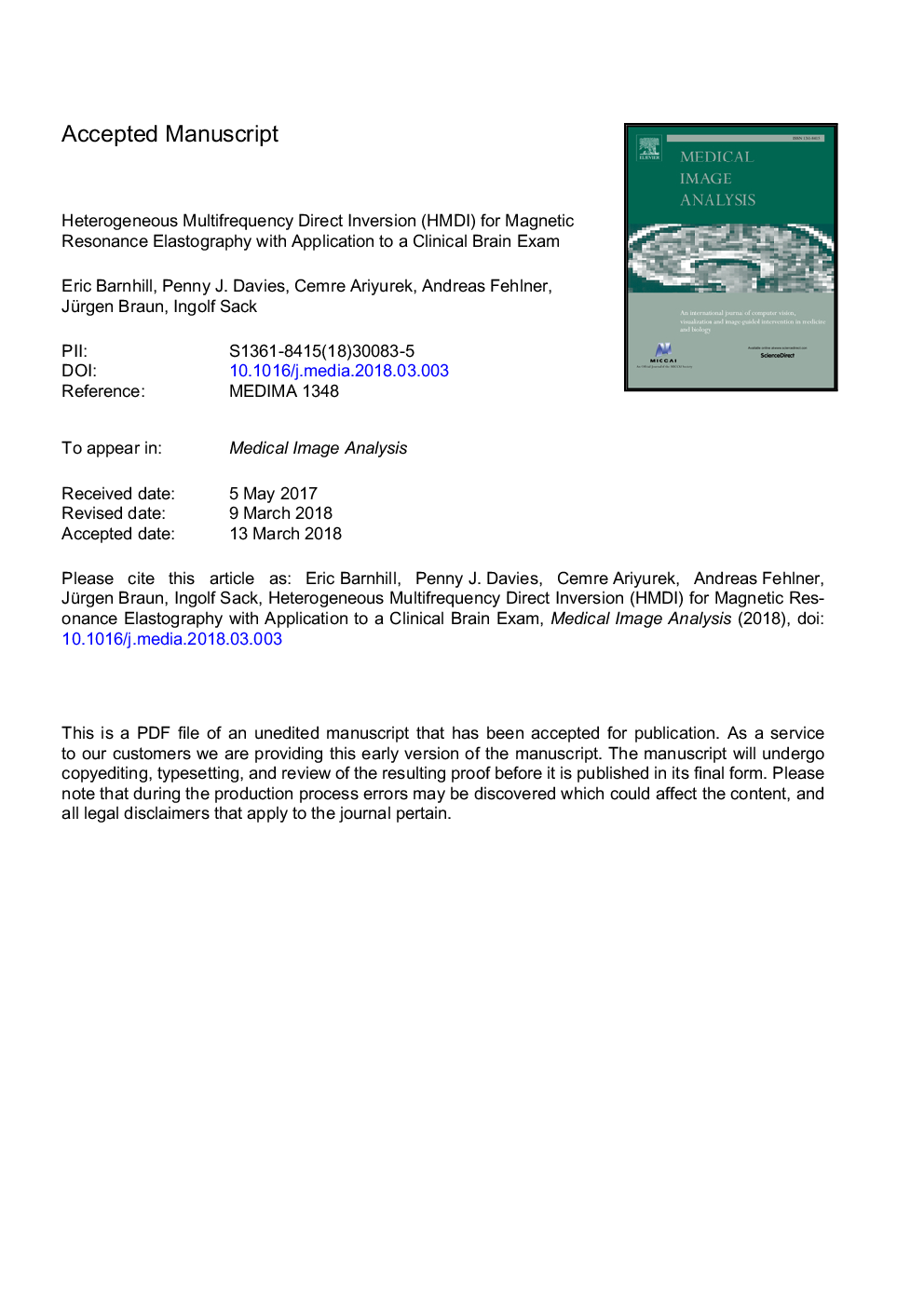 Heterogeneous Multifrequency Direct Inversion (HMDI) for magnetic resonance elastography with application to a clinical brain exam