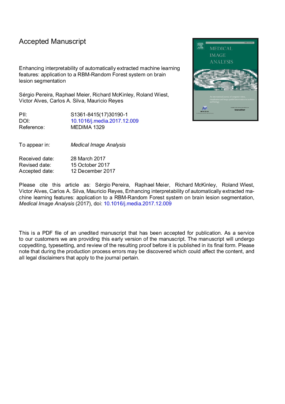 Enhancing interpretability of automatically extracted machine learning features: application to a RBM-Random Forest system on brain lesion segmentation