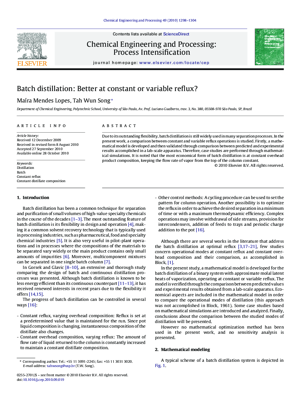 Batch distillation: Better at constant or variable reflux?