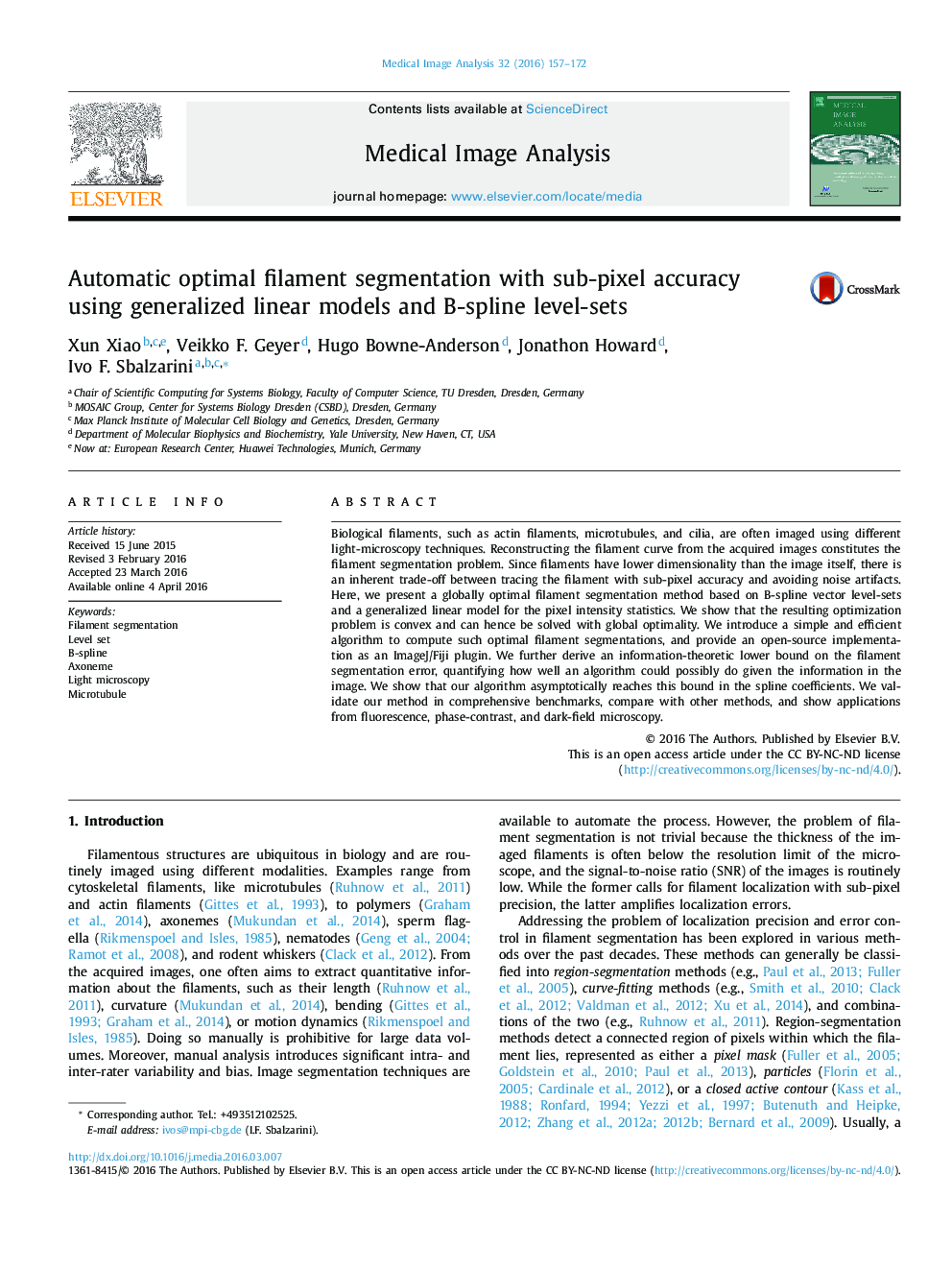 Automatic optimal filament segmentation with sub-pixel accuracy using generalized linear models and B-spline level-sets