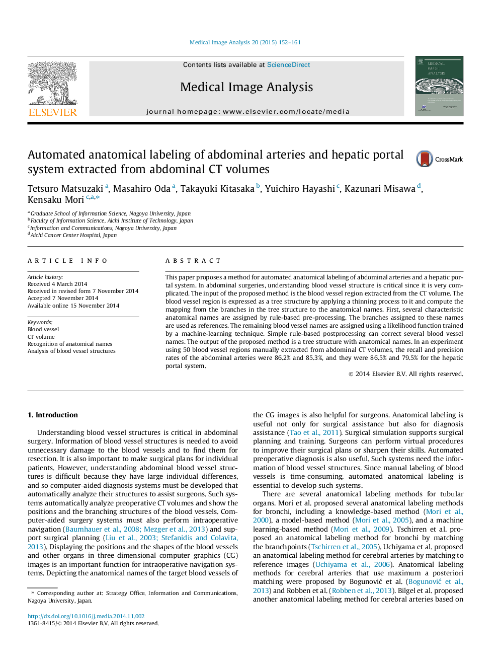 Automated anatomical labeling of abdominal arteries and hepatic portal system extracted from abdominal CT volumes