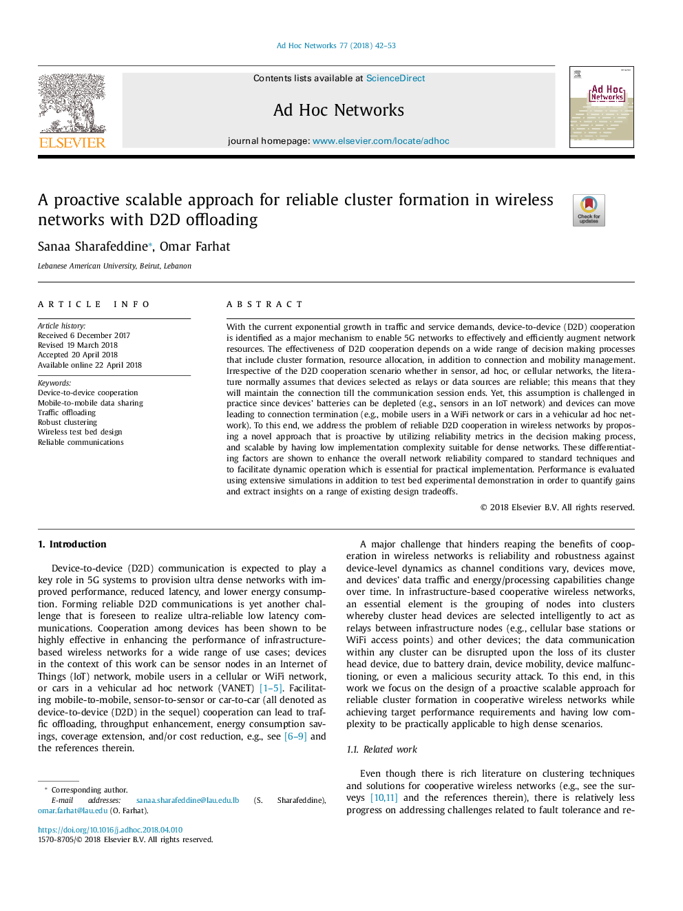 A proactive scalable approach for reliable cluster formation in wireless networks with D2D offloading