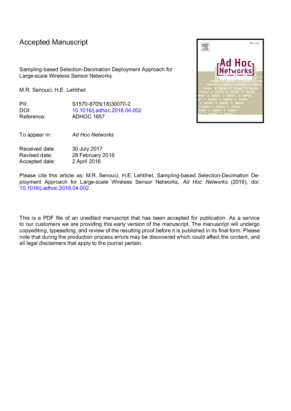 Sampling-based selection-decimation deployment approach for large-scale wireless sensor networks