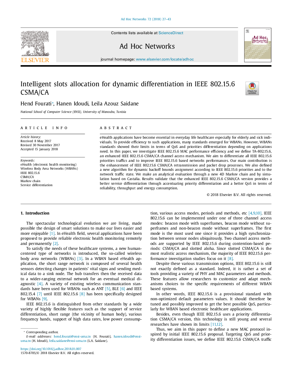 Intelligent slots allocation for dynamic differentiation in IEEE 802.15.6 CSMA/CA