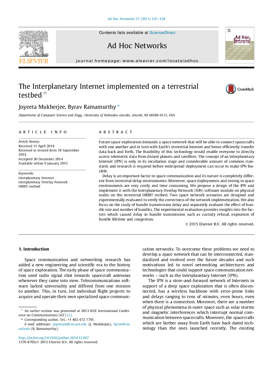 The Interplanetary Internet implemented on a terrestrial testbed