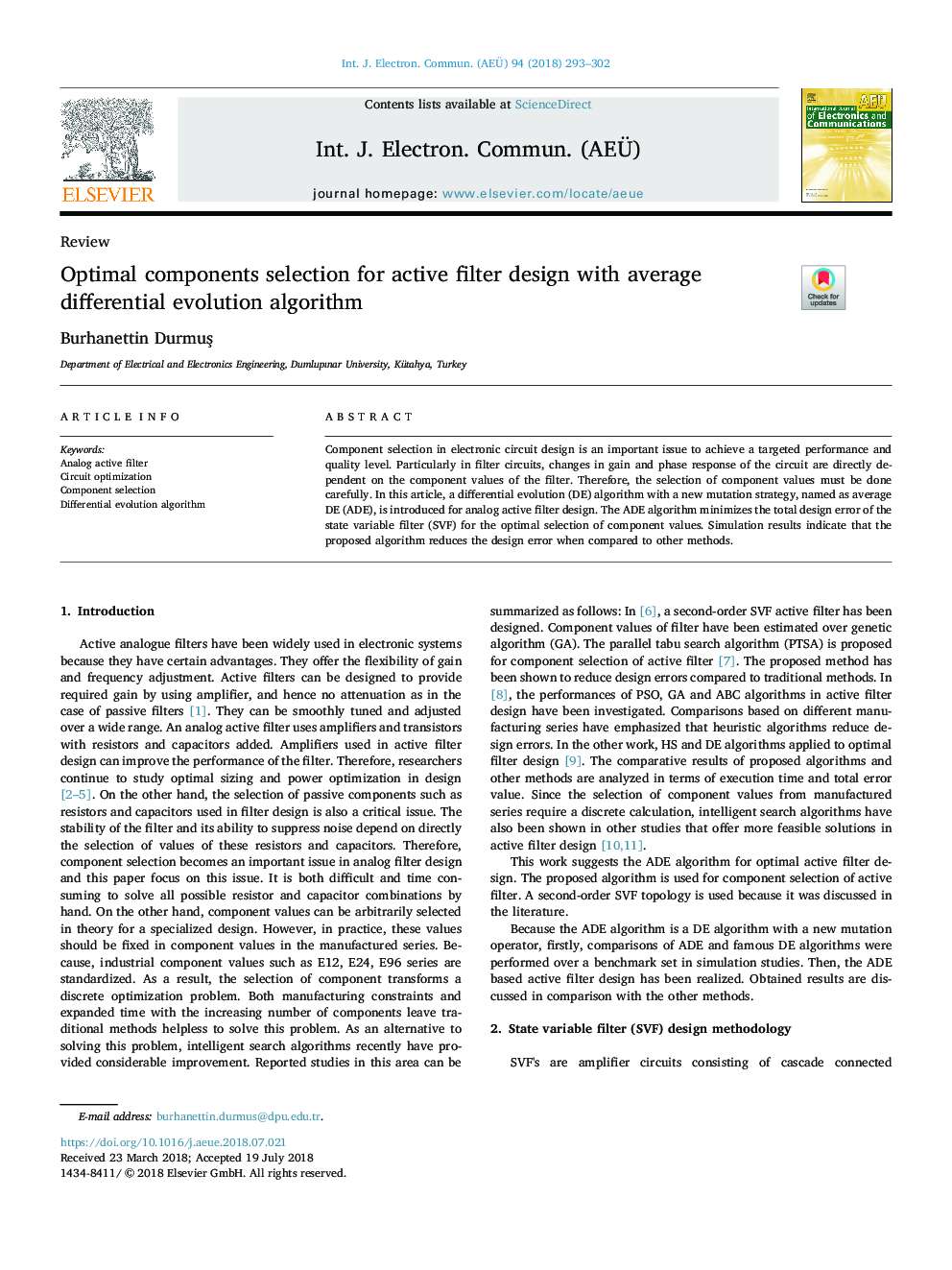 Optimal components selection for active filter design with average differential evolution algorithm