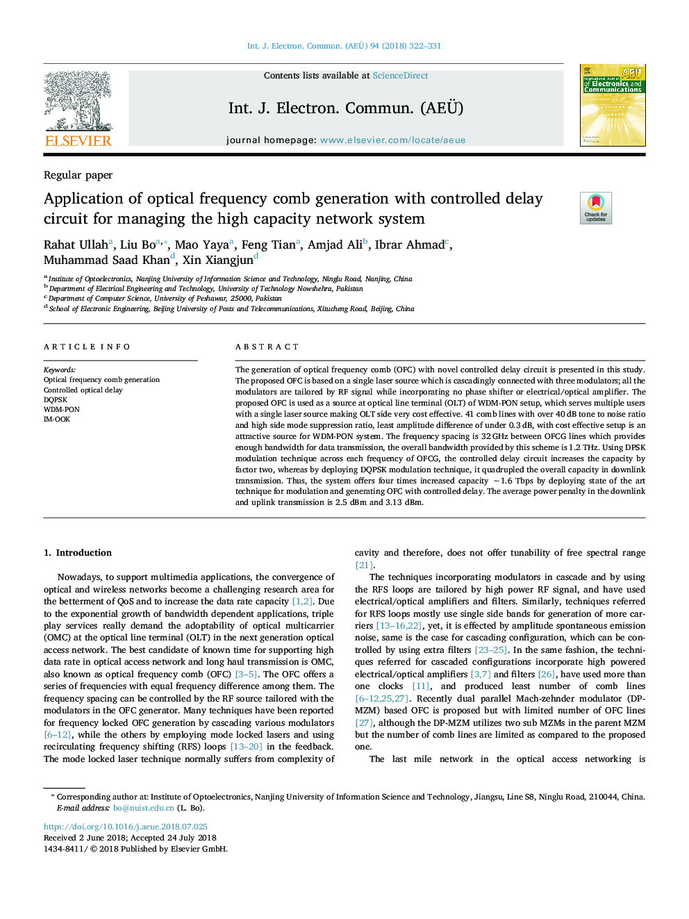 Application of optical frequency comb generation with controlled delay circuit for managing the high capacity network system