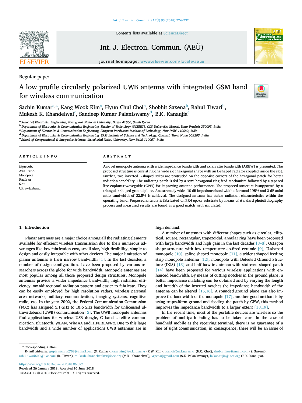 A low profile circularly polarized UWB antenna with integrated GSM band for wireless communication