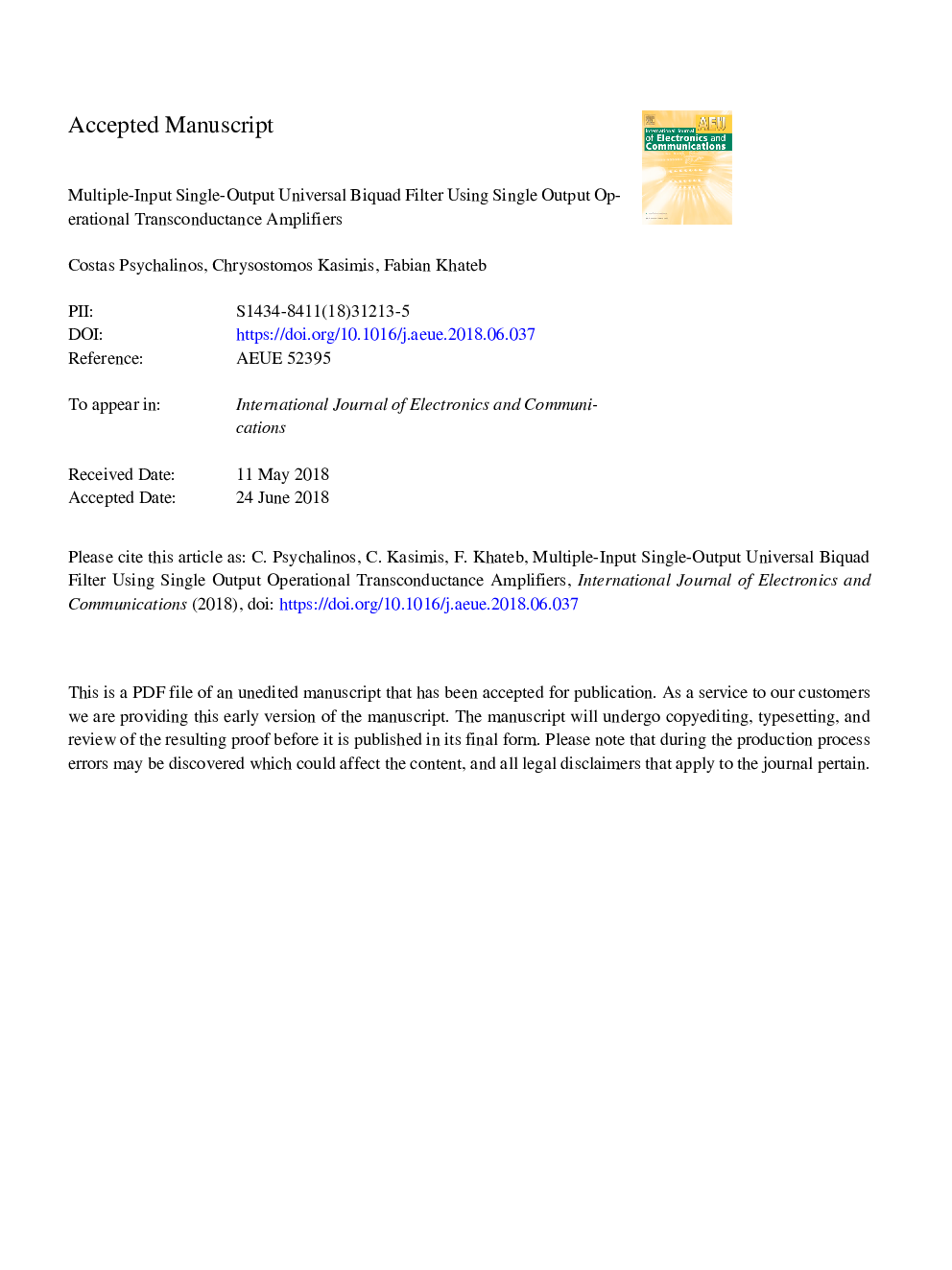 فیلتر تک زاویه تک خروجی چند ورودی با استفاده از یک تقویت کننده های عملیاتی تک خروجی عملیاتی 