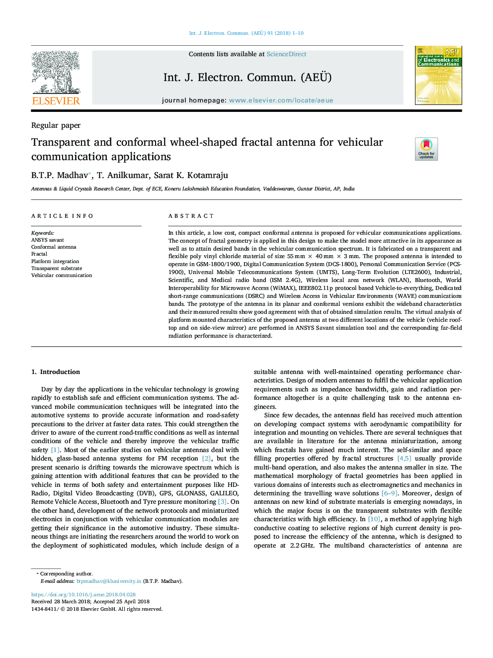 Transparent and conformal wheel-shaped fractal antenna for vehicular communication applications