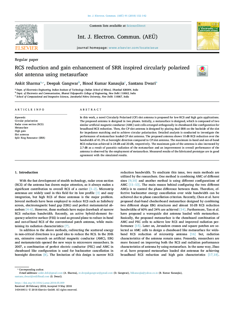 RCS reduction and gain enhancement of SRR inspired circularly polarized slot antenna using metasurface