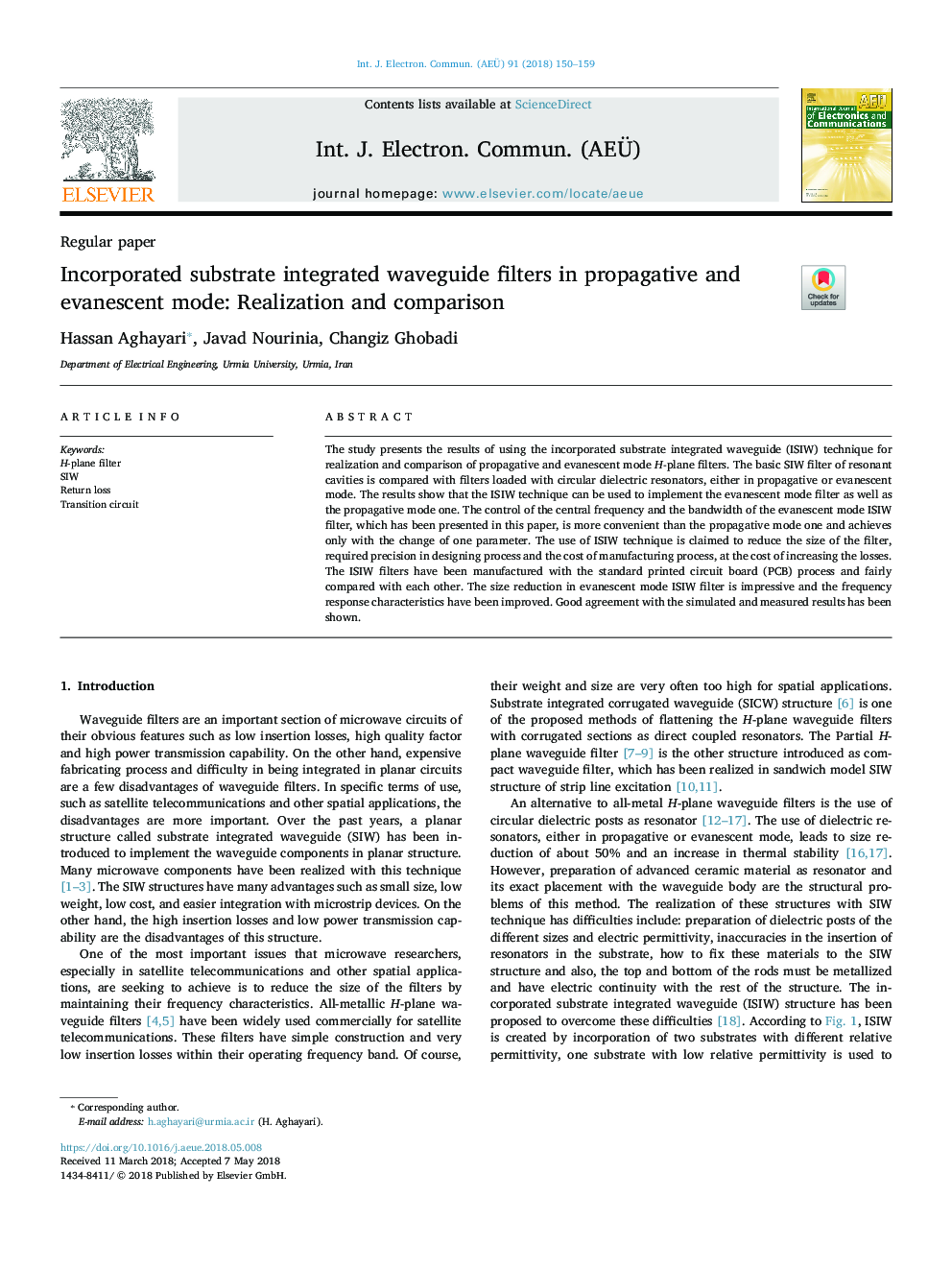 Incorporated substrate integrated waveguide filters in propagative and evanescent mode: Realization and comparison