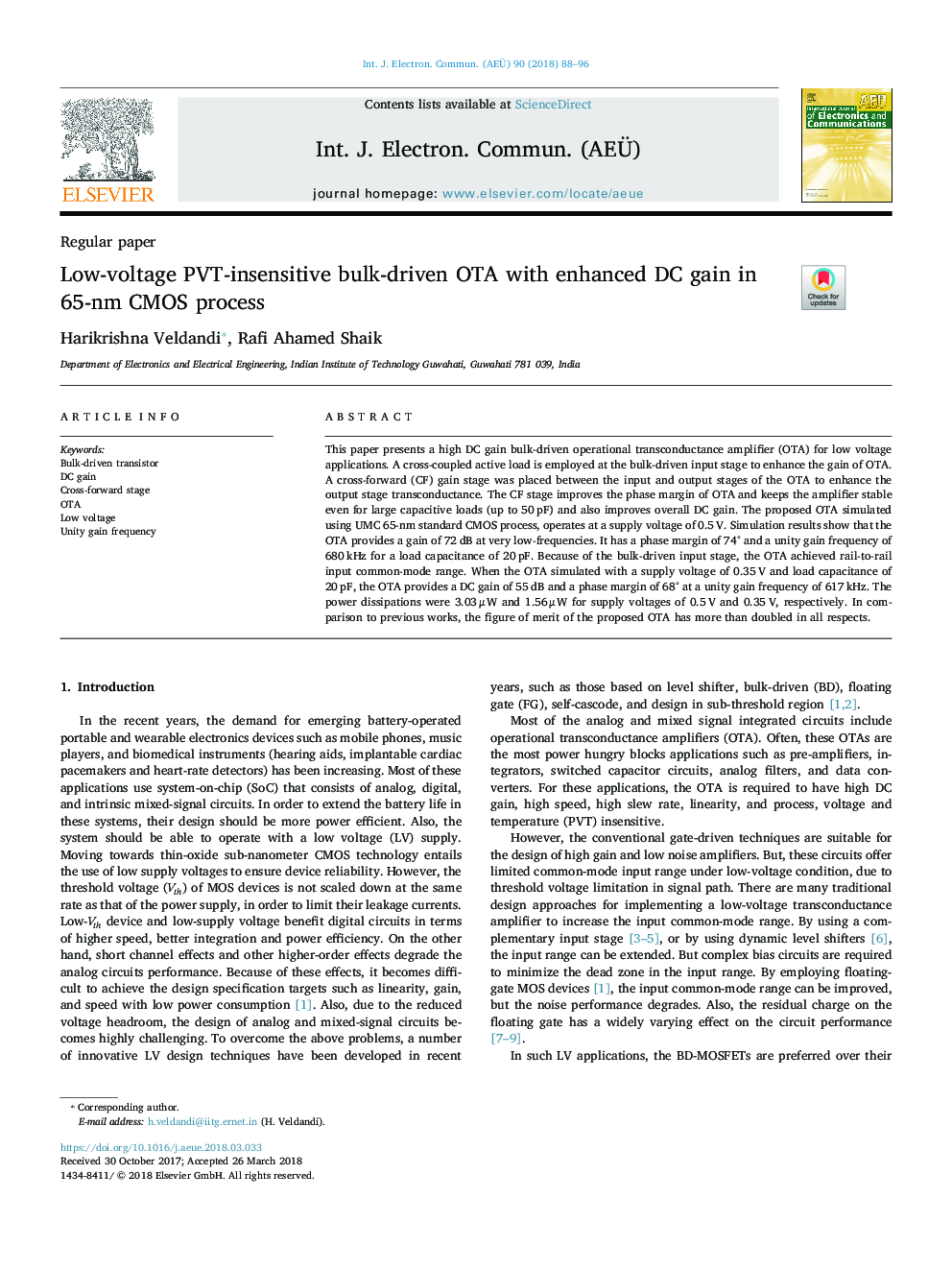 Low-voltage PVT-insensitive bulk-driven OTA with enhanced DC gain in 65-nm CMOS process