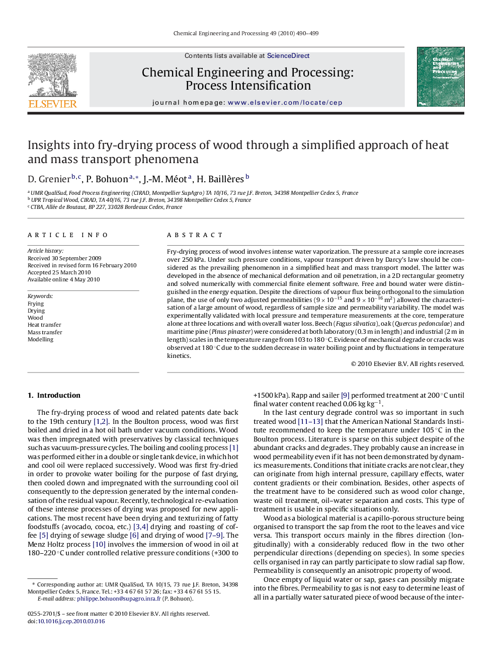 Insights into fry-drying process of wood through a simplified approach of heat and mass transport phenomena